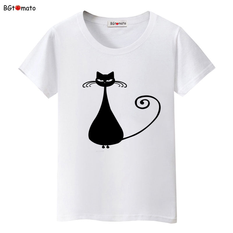 Cartoon black cat lady T-shirt-Aria Doejay