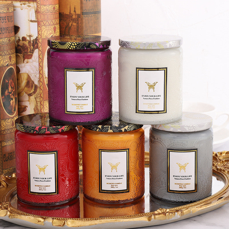 Embossed Glass Fragrance Handmade Gift Aromatherapy Soy Candles-Aria Doejay