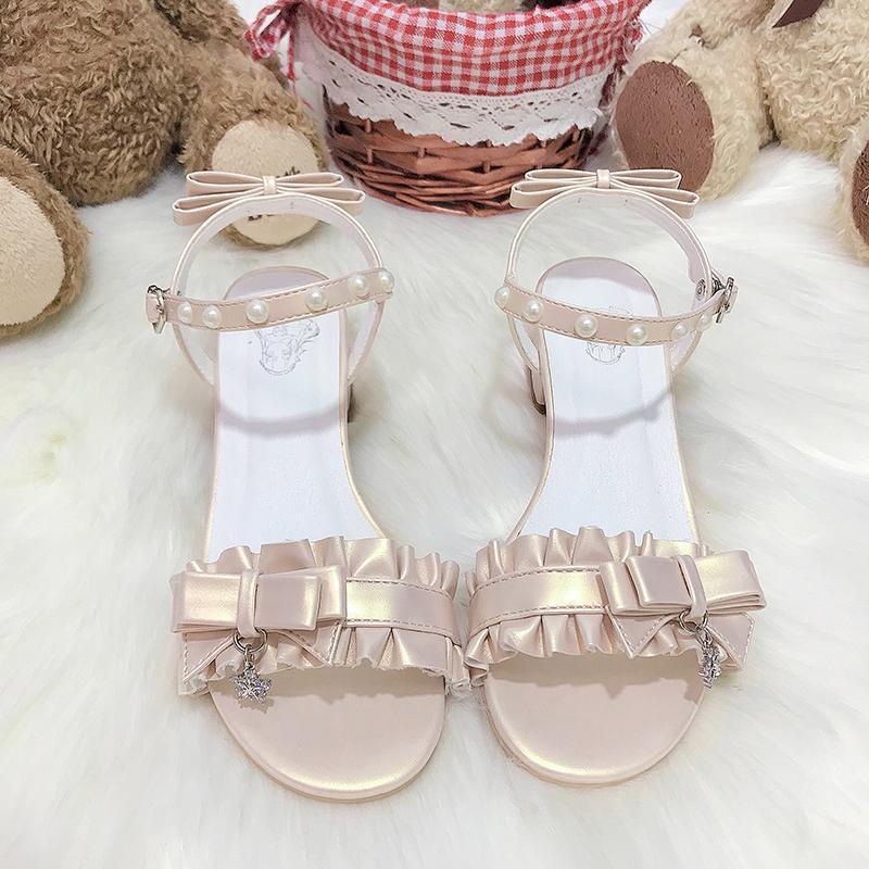 New Lolita Shoes Women's Sweet Pleated Lace Mid-heel Lolita Sandals-Aria Doejay