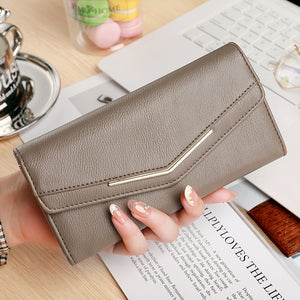 Women's Long Three-fold Stitching Fashion Multi-card-slot Leather Oil Wax Leather Large-capacity Wallet