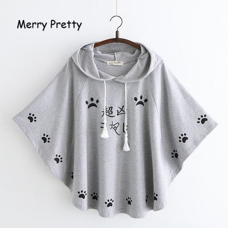 Cartoon cat paw print cape shawl T-shirt-Aria Doejay