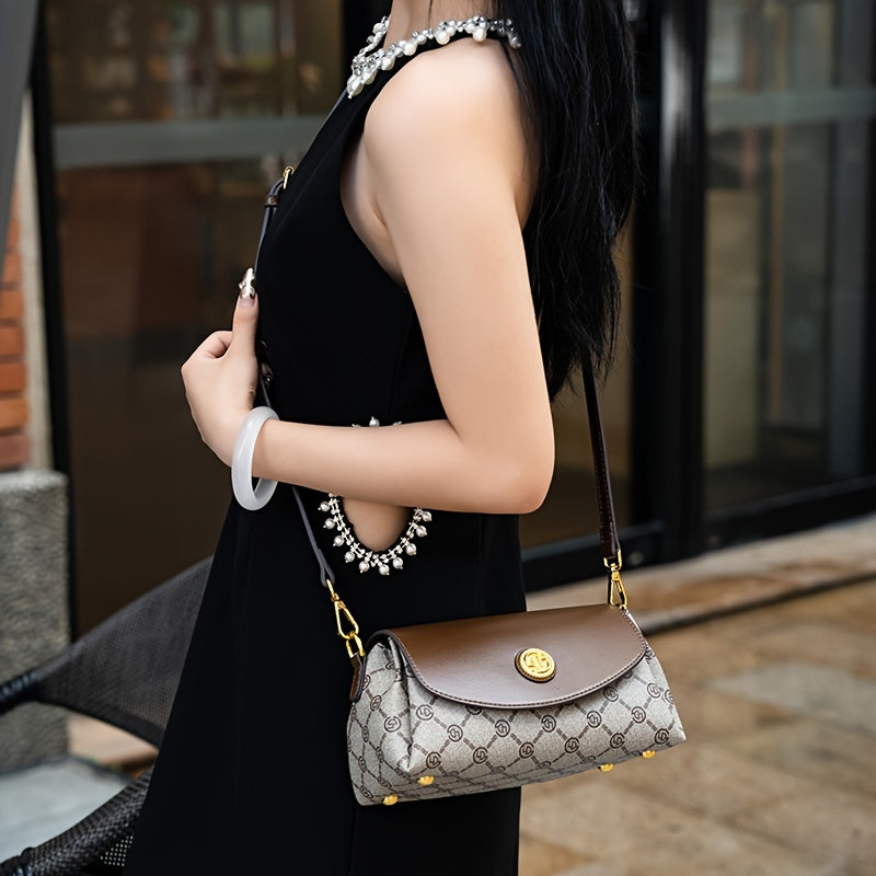 Elegant Geometric Pattern PVC Crossbody Bag with Adjustable Strap and Magnetic Closure, Stain Resistant Messenger Bag with Polyester Lining, Occasion-Themed with Positioning Printing - Guangzhou