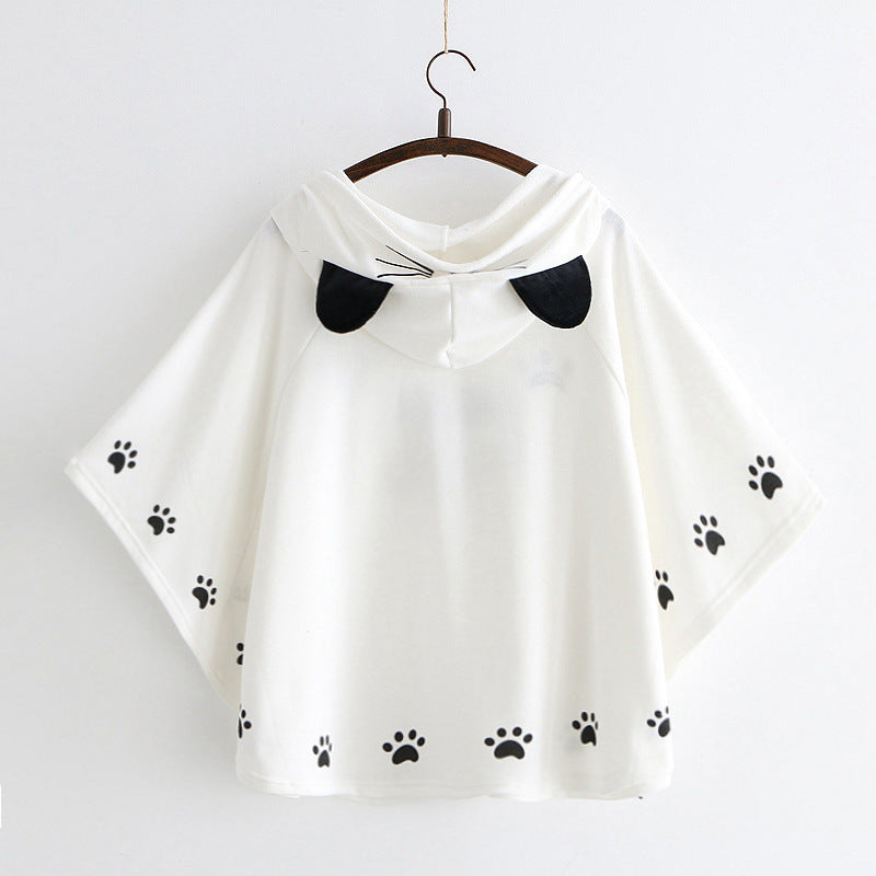 Cartoon cat paw print cape shawl T-shirt-Aria Doejay