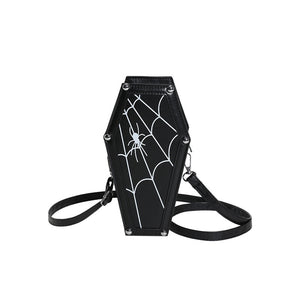 Halloween Coffin-shape Shoulder Bag Gothic Ghost Spider Web Messenger Crossbody Bag Kids Personality Phone Bag For Women