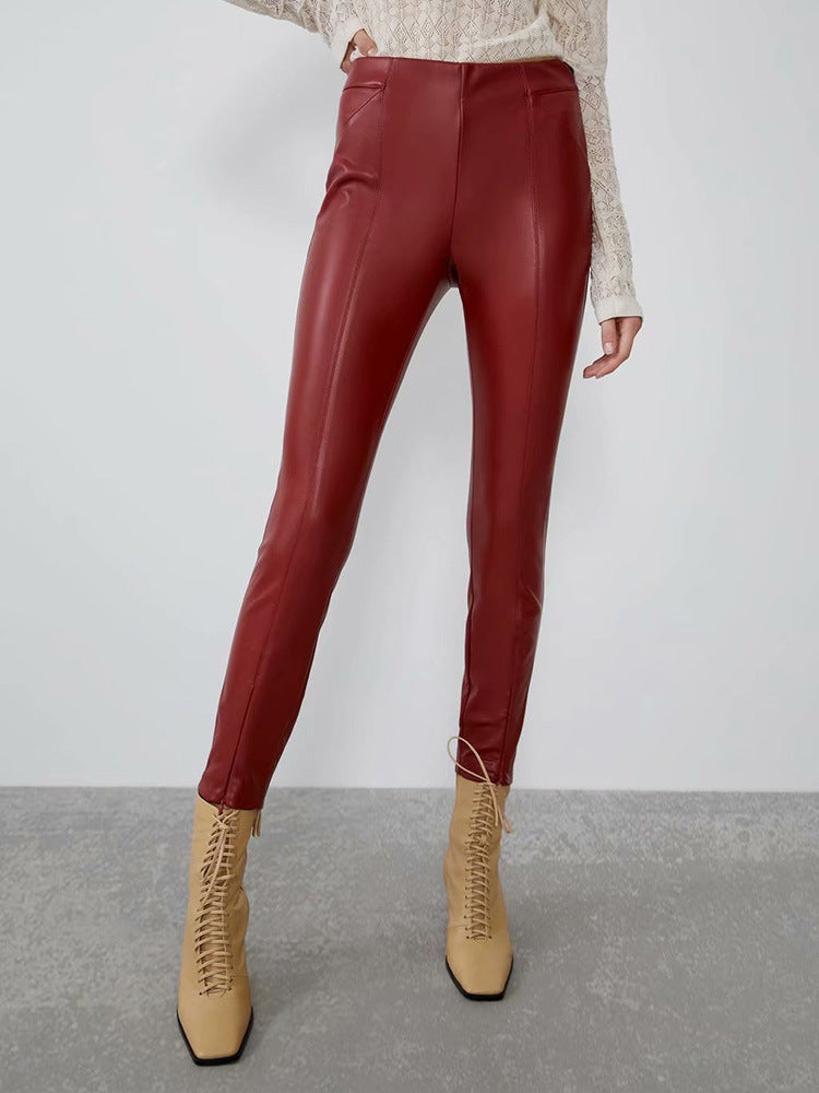 Mid-rise faux leather leggings-Aria Doejay