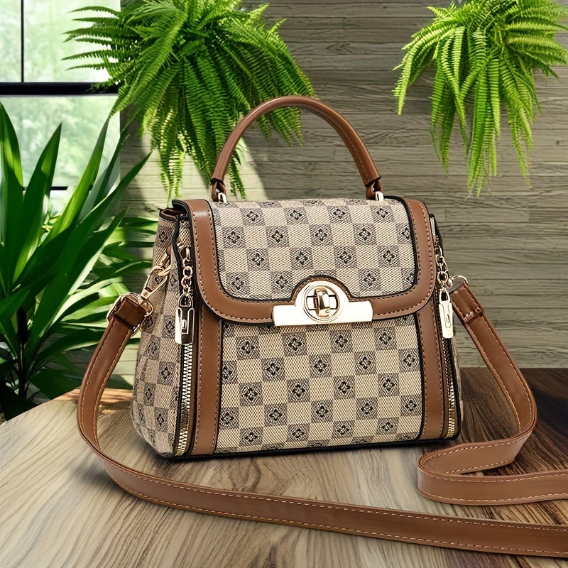 Chic Plaid Print Women's Crossbody Bag - Spacious & Versatile, Durable PU with Adjustable Strap, Zip Closure