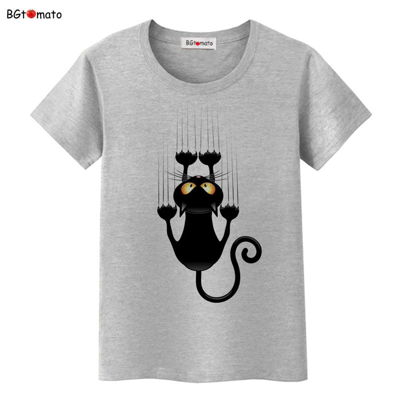 Cartoon black cat lady T-shirt-Aria Doejay