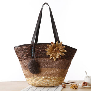 Korean Straw Plaited Son And Mother Beach Shoulder Bag