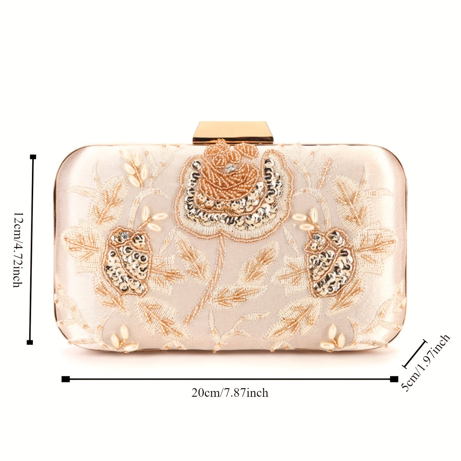 Women's Embroidered Sequin Beaded Clutch, Formal Evening Crossbody Bag With Turn Lock And Polyester Lining For Weddings & Parties