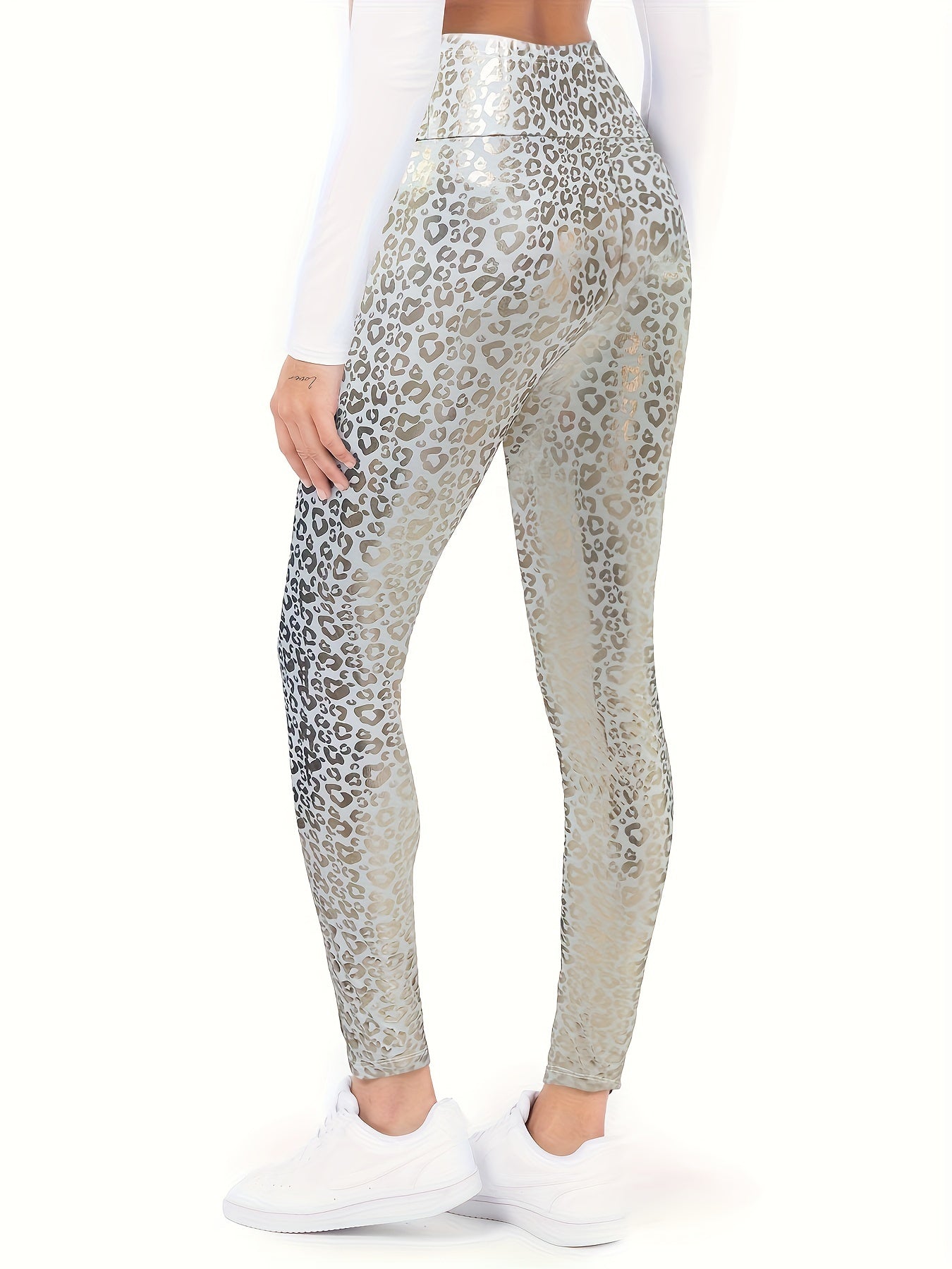 Plus Size Leopard Pattern Higi Waist Leggings, Casual Skinny Stretchy Leggings, Women's Plus Size Clothing