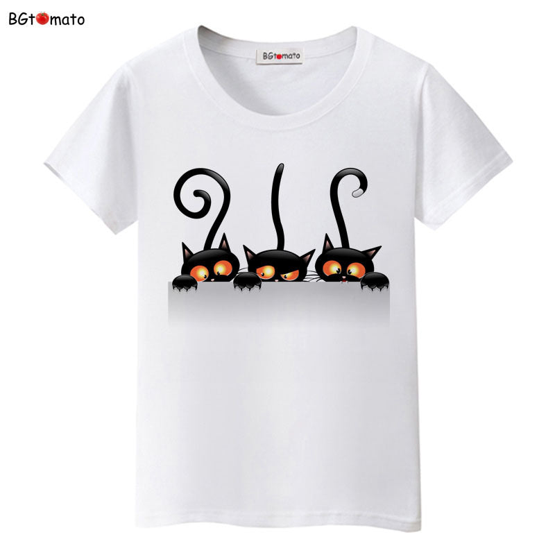 Cartoon black cat lady T-shirt-Aria Doejay