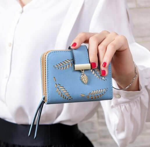 New Korean Women's Wallet Short Hollow Clutch Bag Leaf Zipper Buckle Bills Card Pack-Aria Doejay