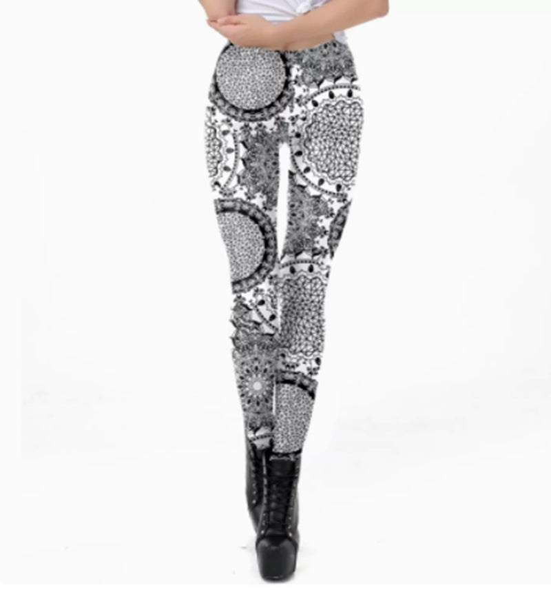 European And American Thin Leggings Women Wear Digital Printed Trousers-Aria Doejay