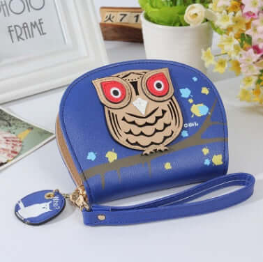 Ladies Wallet Korean Cartoon Owl Short Wallet Student Zipper Coin Purse-Aria Doejay