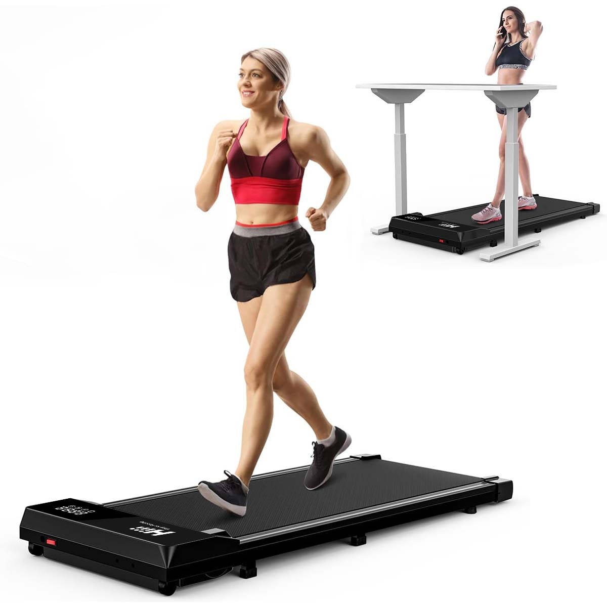 Under Desk Walking Mat Treadmill, Small Portable Office And Home Treadmill, Quiet And Lightweight Flatbed Treadmill With Remote Control-Aria Doejay