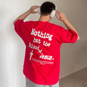 Nothing But Blood Of Jesus Print T-shirt-Aria Doejay