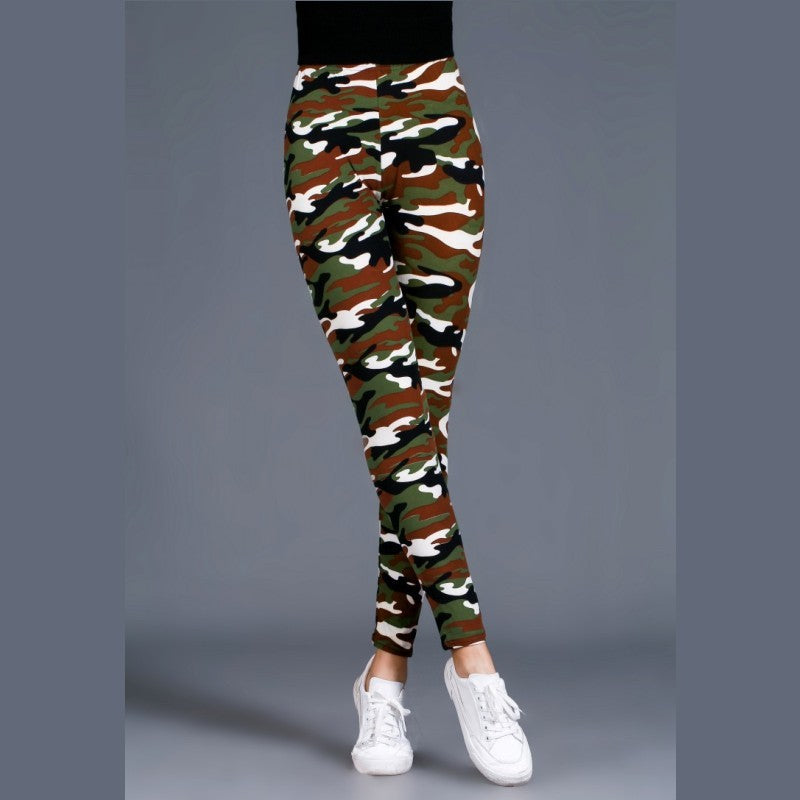 Brushed Cotton Print Camouflage Outerwear Leggings-Aria Doejay