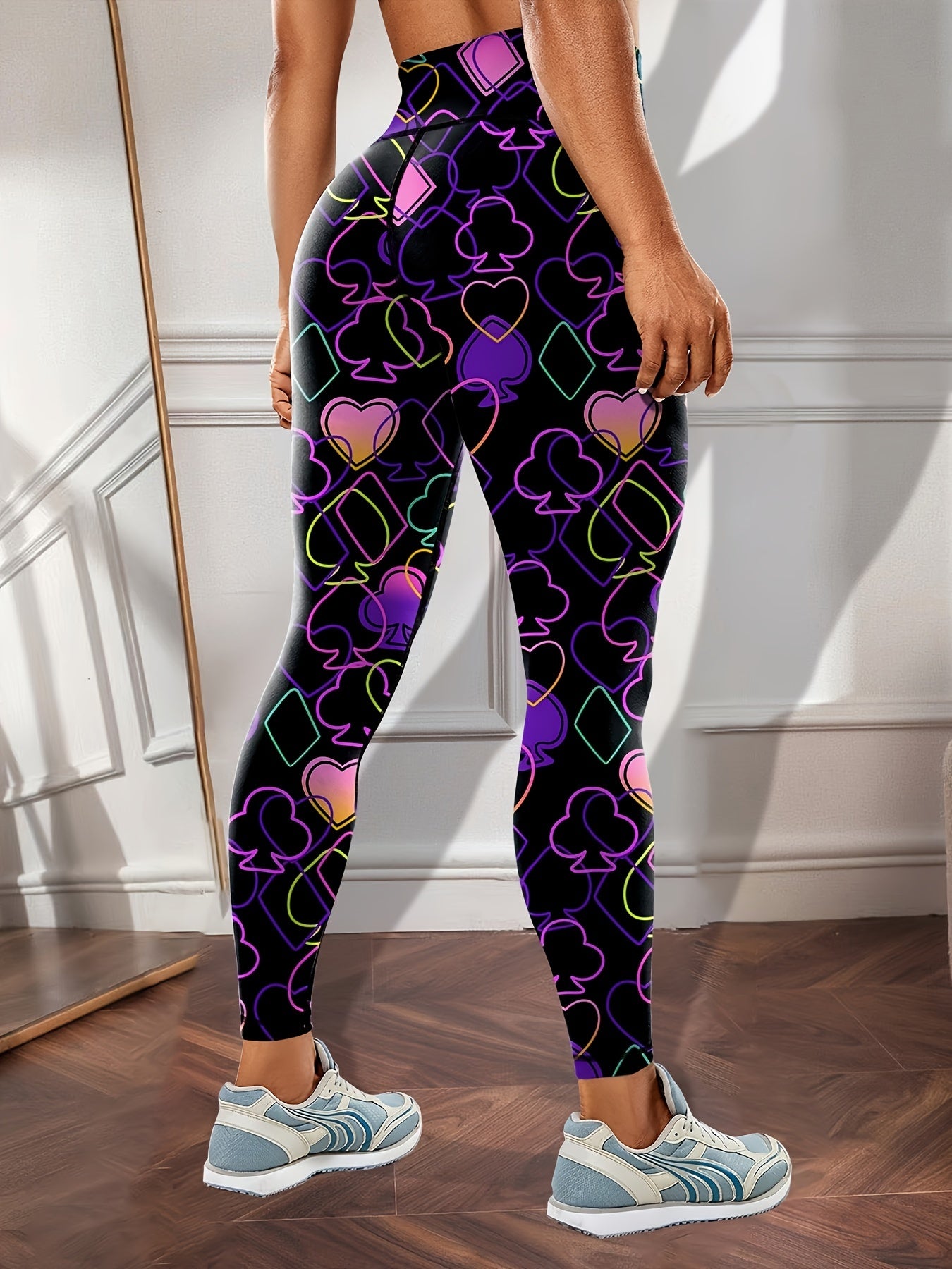 High Waist Colorful Graphic Yoga Pants, Stretchy Butt Lifting Sports Leggings for Women's Activewear