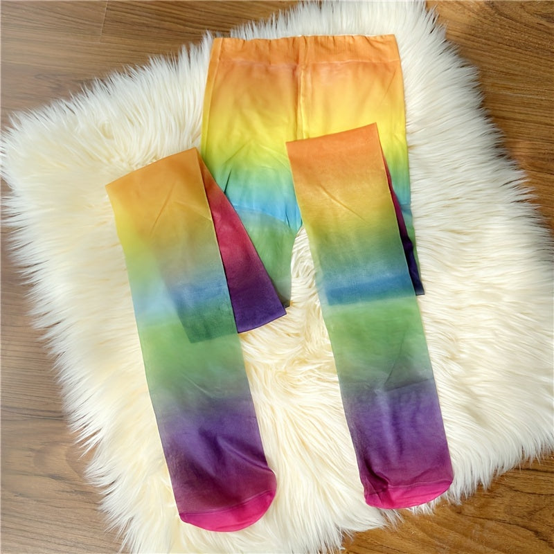 Vibrant Plus Size Rainbow Ombre Color Tights - Plus Size Sheers with Anti-Hook, Slim Fit, Stretchy, and Comfortable Design for Women - Perfect for Y2K Fashion Enthusiasts