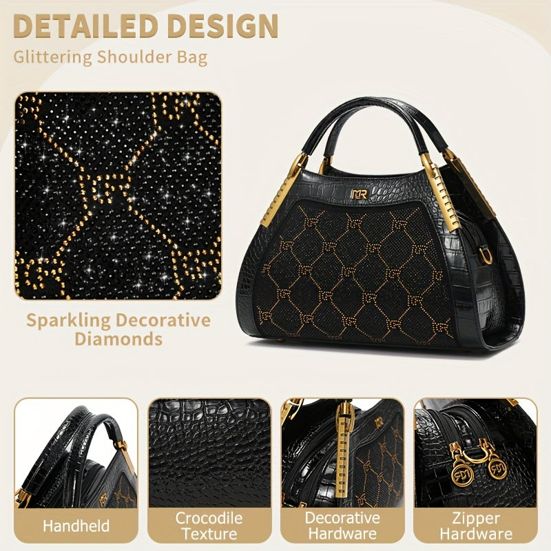 Diamond-Shaped Glamour Handbag - Sparkling Rhombus Pattern - Chic Shoulder Bag for Women - Fashion-Forward Evening Crossbody with Adjustable Strap for Custom Fit