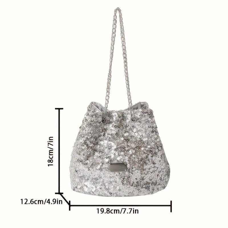 Sparkly Sequin Bucket Bag, Sparkly Corset Shoulder Bag, Stylish Chain Crossbody Bag, Ladies' Favorite - Suitable For Carnival Madigra Music Festival