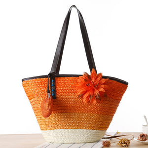 Korean Straw Plaited Son And Mother Beach Shoulder Bag