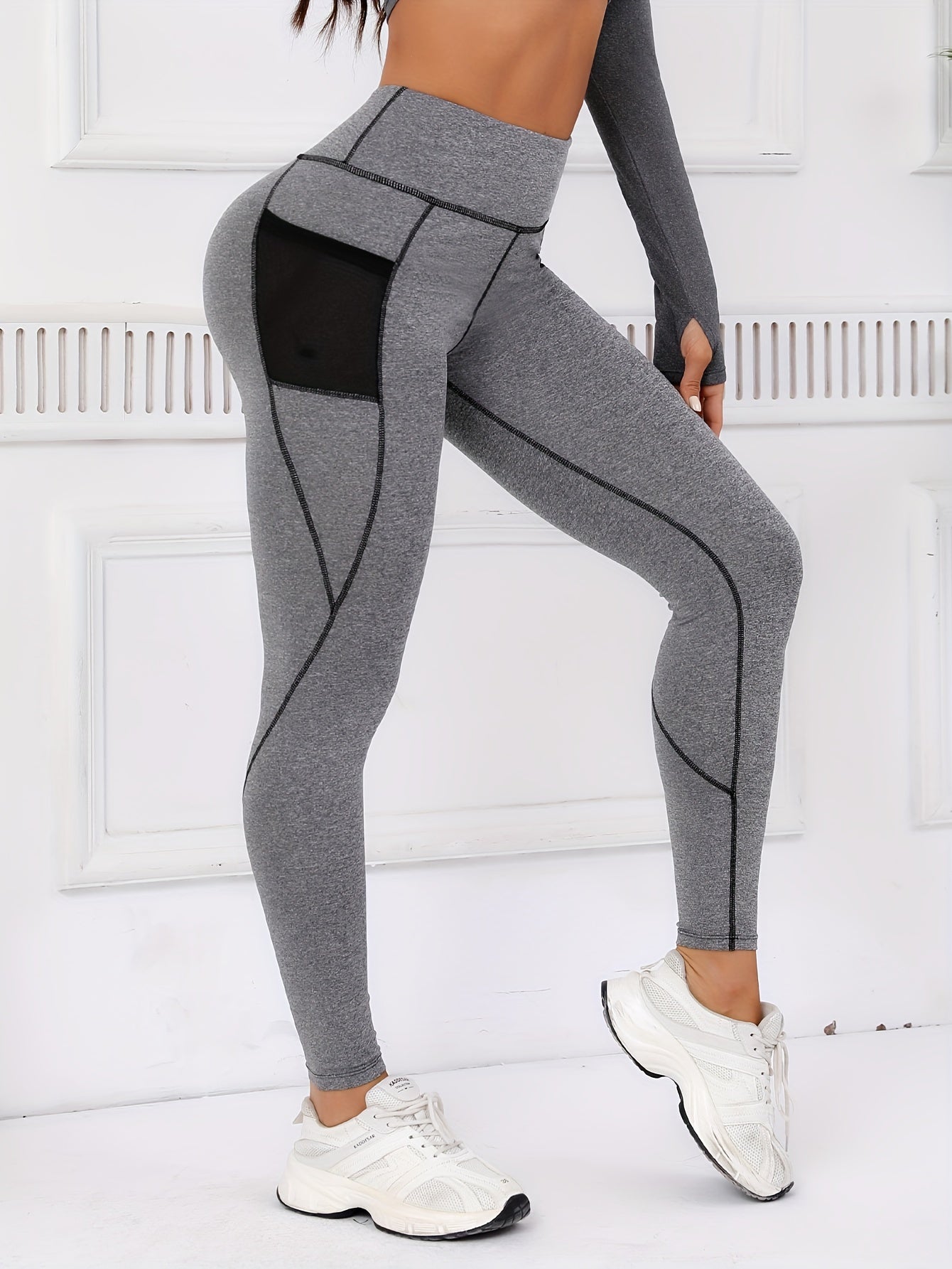 Women's Yoga Leggings, High Waist, Side Mesh Pocket, For Fitness And Workout, Women's Activewear