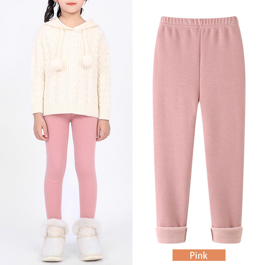 FallWinter Hot-selling Girls' Leggings Fleece-lined Warm Cropped Pants-Aria Doejay