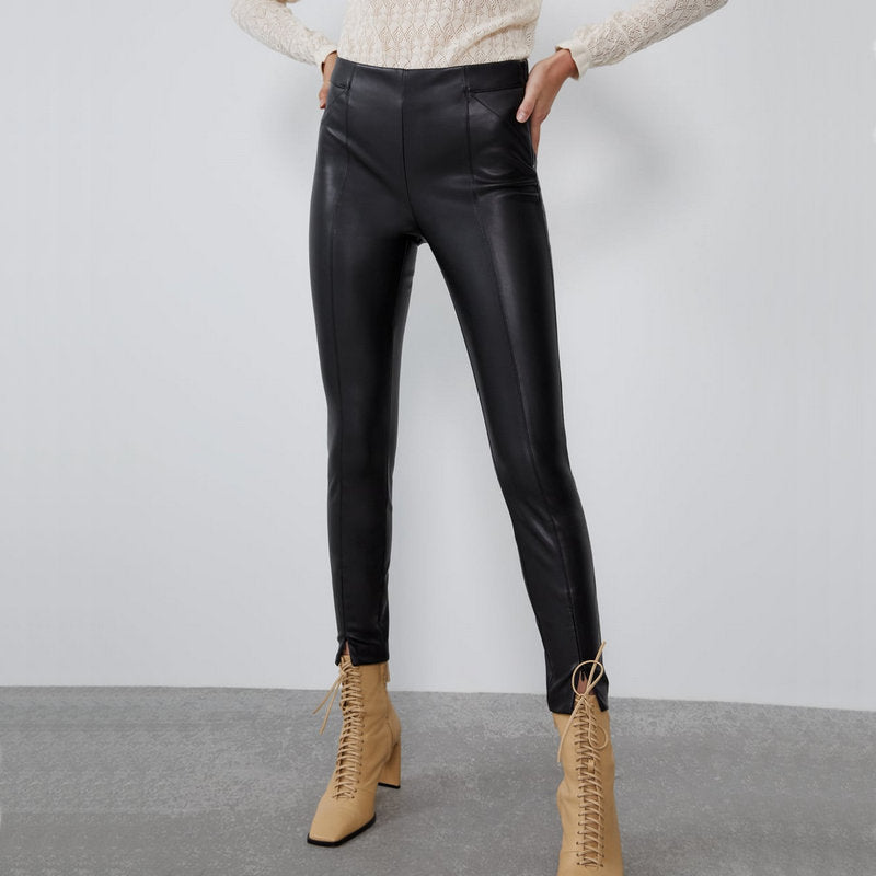 Mid-rise faux leather leggings-Aria Doejay