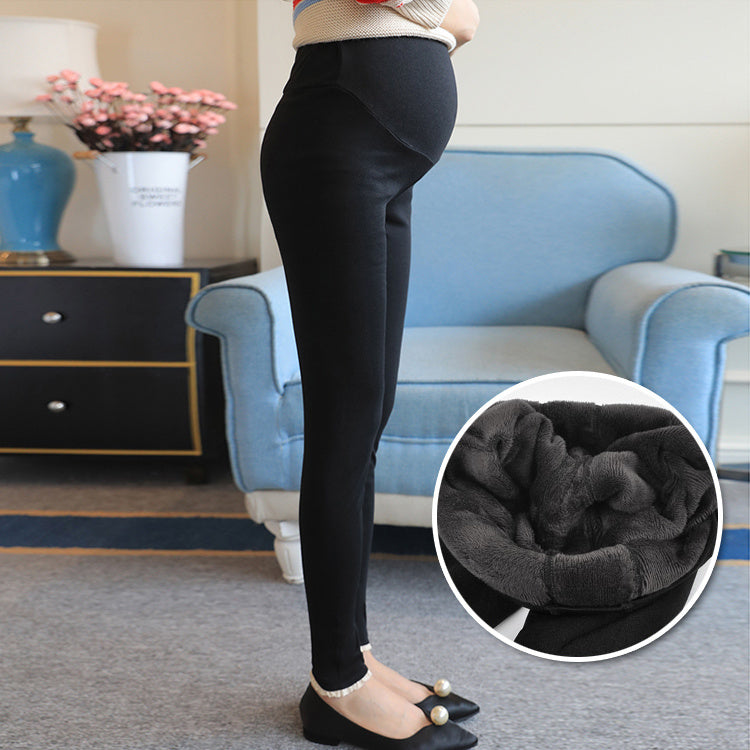 Maternity Wear Maternity Leggings Cotton Plus Velvet Thick Stretch Belly Support Pants-Aria Doejay