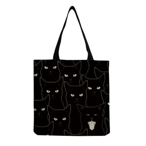 Cat Printed Cotton And Linen Shopping Bag