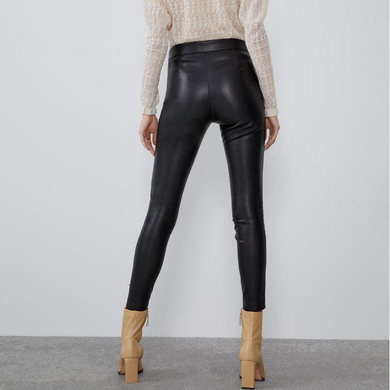 Mid-rise faux leather leggings-Aria Doejay