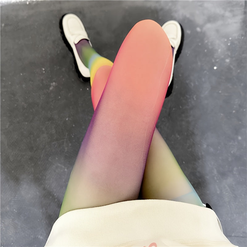 Vibrant Plus Size Rainbow Ombre Color Tights - Plus Size Sheers with Anti-Hook, Slim Fit, Stretchy, and Comfortable Design for Women - Perfect for Y2K Fashion Enthusiasts