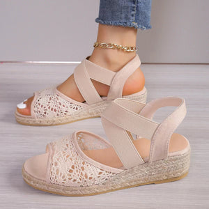 Lace Hollow Sandals Summer Fashion Hemp Wedges Shoes Women-Aria Doejay