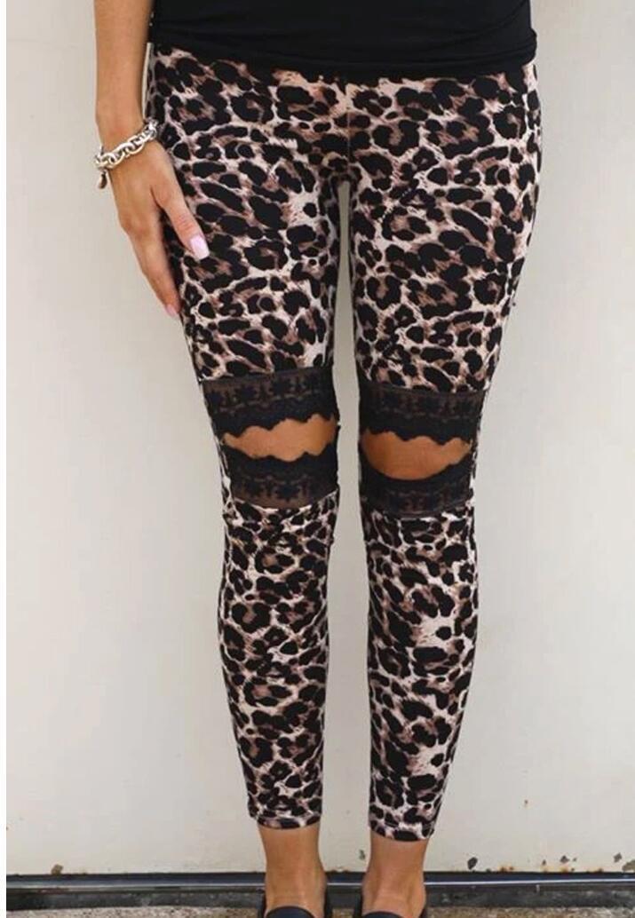 Hollow lace leopard leggings-Aria Doejay