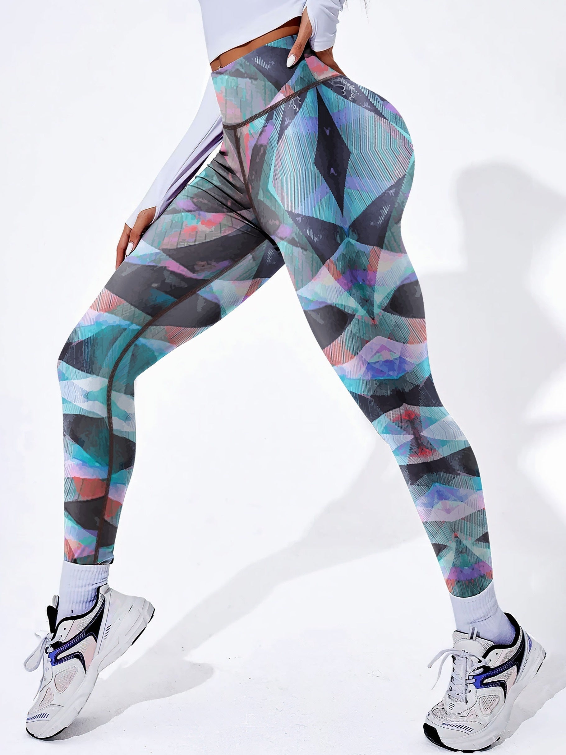 Vibrant Color Print High-Waisted Fitness Leggings - Women's Stretchy Yoga Pants for Outdoor Workout - Moisture-Wicking, Breathable, and Comfortable