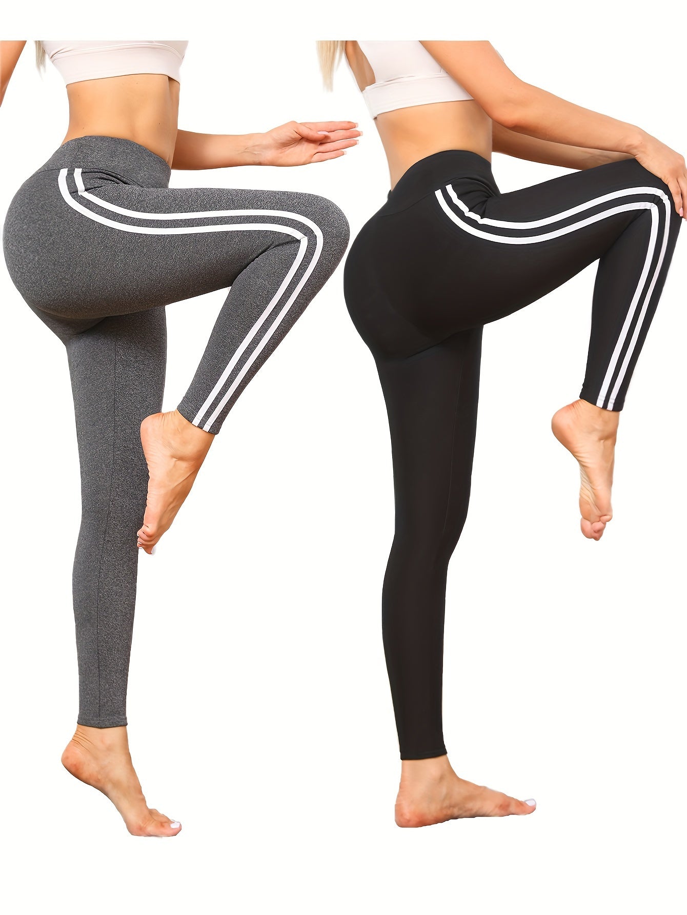 Two Pieces Of Women's Casual Pants For Autumn And Winter With Side Stripes, Sports Leggings With Elastic Waist For Running And Yoga, Slimming Exercise Pants, Long Pants