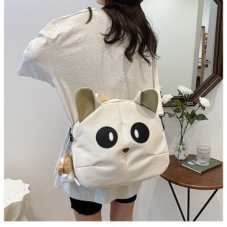 Cute Kitten Girl Large Capacity Shoulder Bag Casual Korean Style Mori Style Vintage Style Tutorial Shoulder Bag