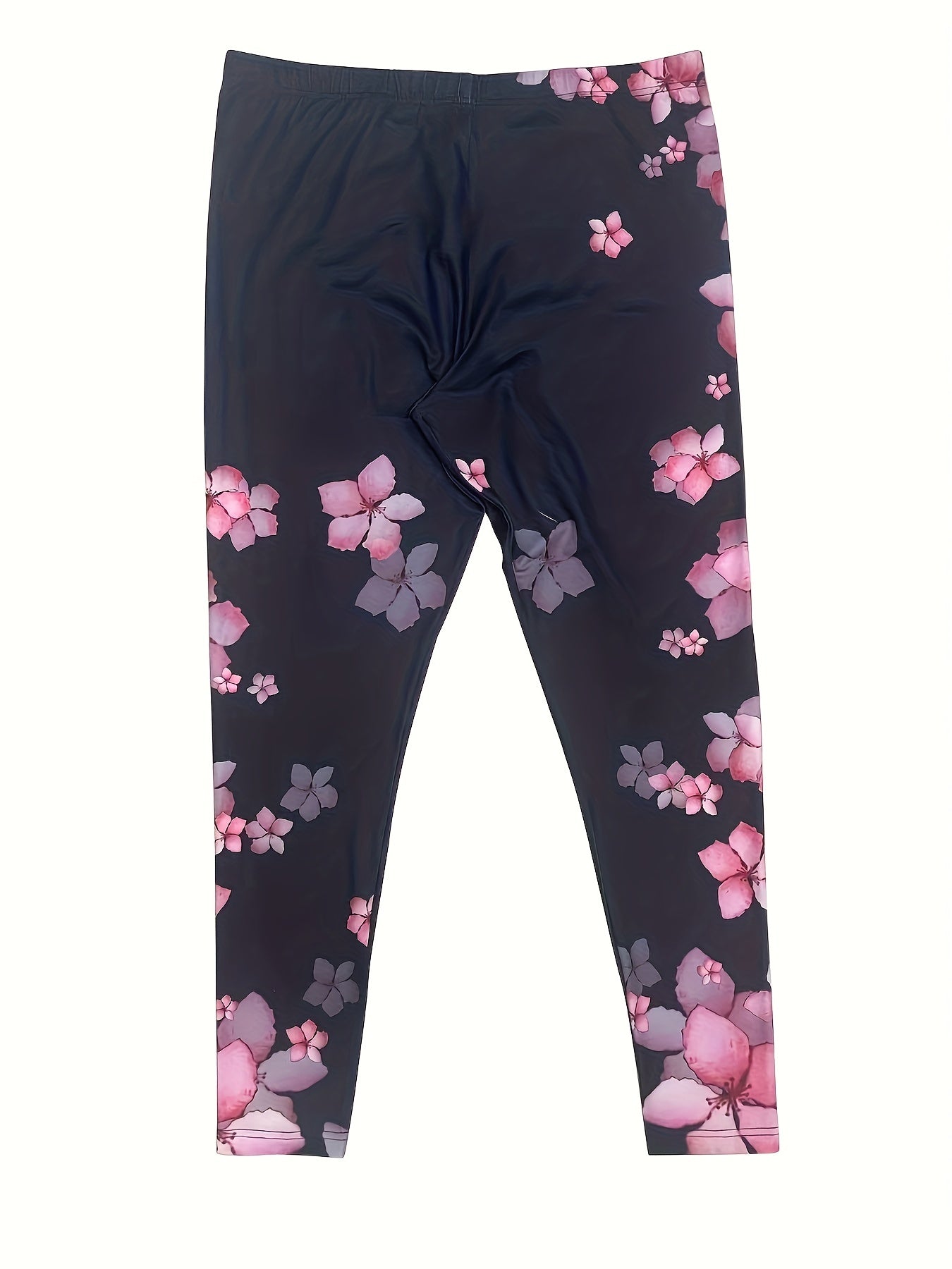 Plus Size Floral Print High Rise Leggings - Ultra-Comfortable, High-Stretch, Elastic Waistband, Soft and Breathable Fabric - Perfect for Daily Wear, Casual Outings, and Travel