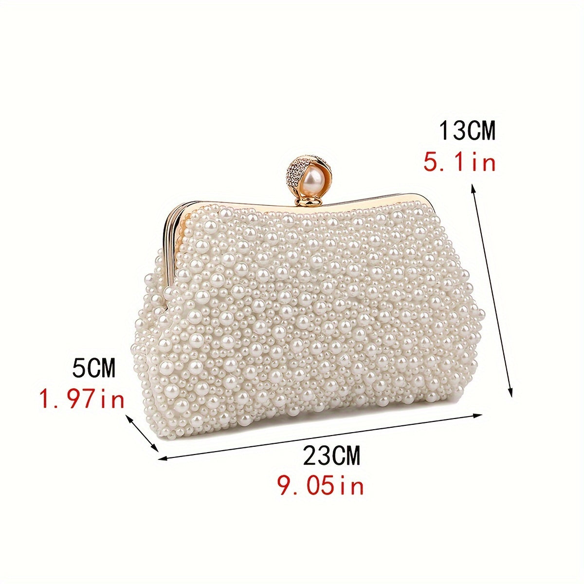 Vintage Pearl-Embellished Evening Clutch with Removable Strap, Solid White Fabric, Buckle Closure, Lightweight, Polyester Lining, Handcrafted in Guangzhou