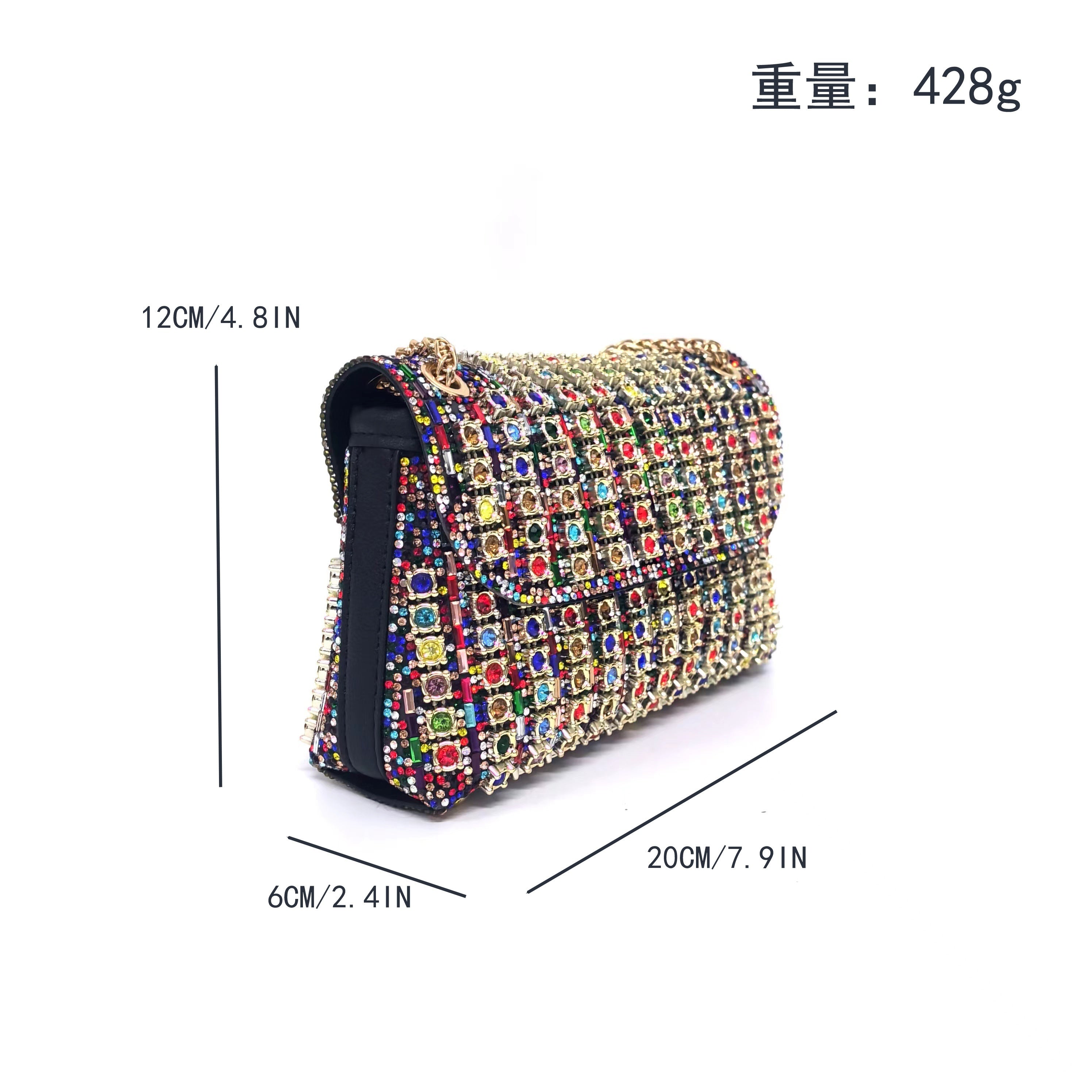 New Fashion Ladies Bag Celebrity Banquet Bag Chain Handbag Cheongsam Colorful Diamond Diagonal Cross Bag