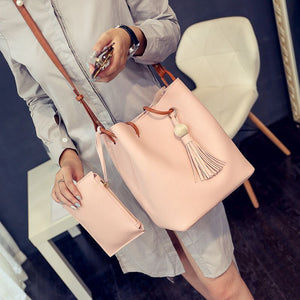 new bucket bag bag wooden beads mother bag fringed fashion handbag cross single shoulder bag