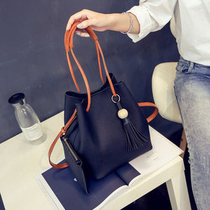 new bucket bag bag wooden beads mother bag fringed fashion handbag cross single shoulder bag