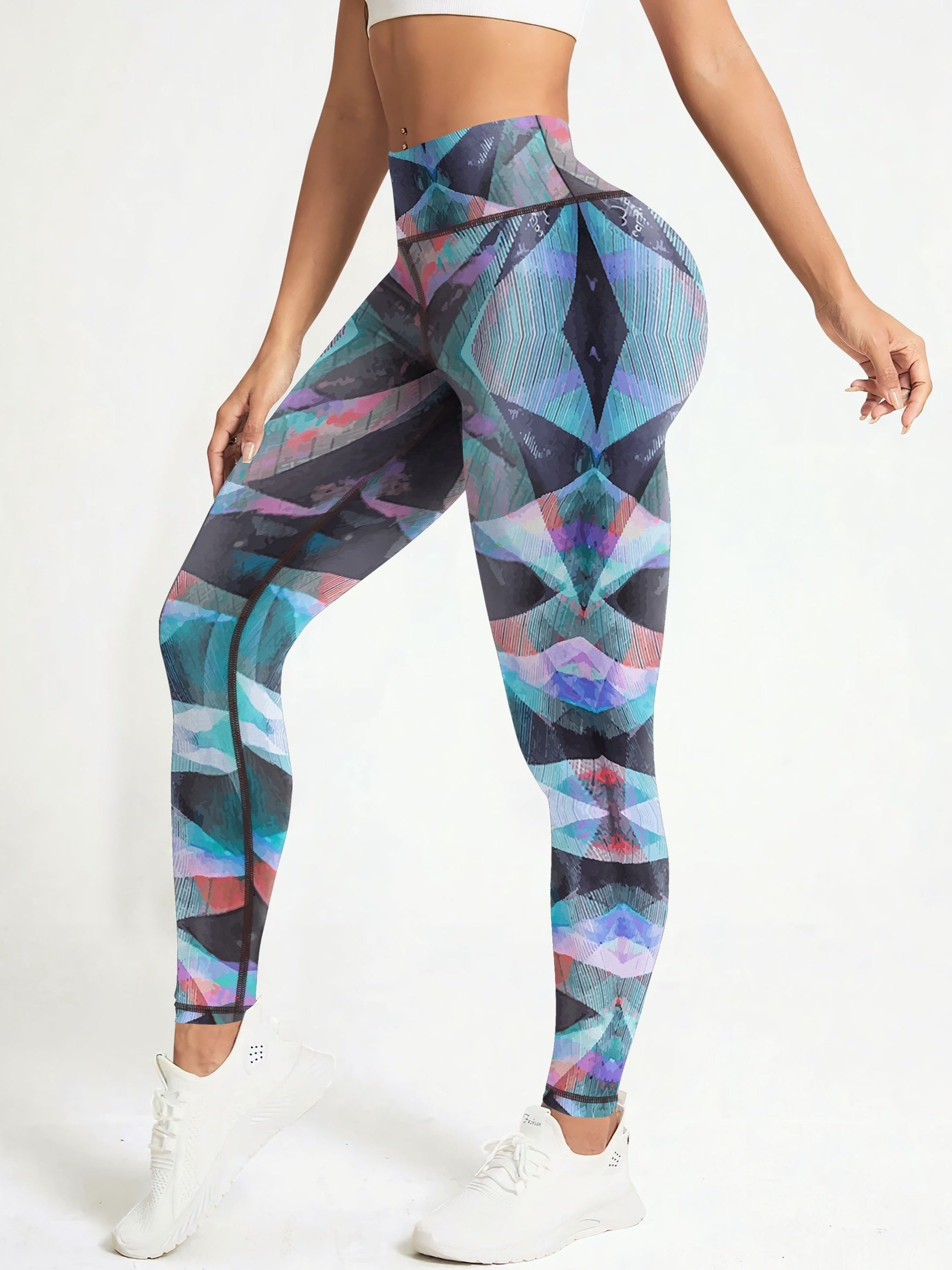 Vibrant Color Print High-Waisted Fitness Leggings - Women's Stretchy Yoga Pants for Outdoor Workout - Moisture-Wicking, Breathable, and Comfortable