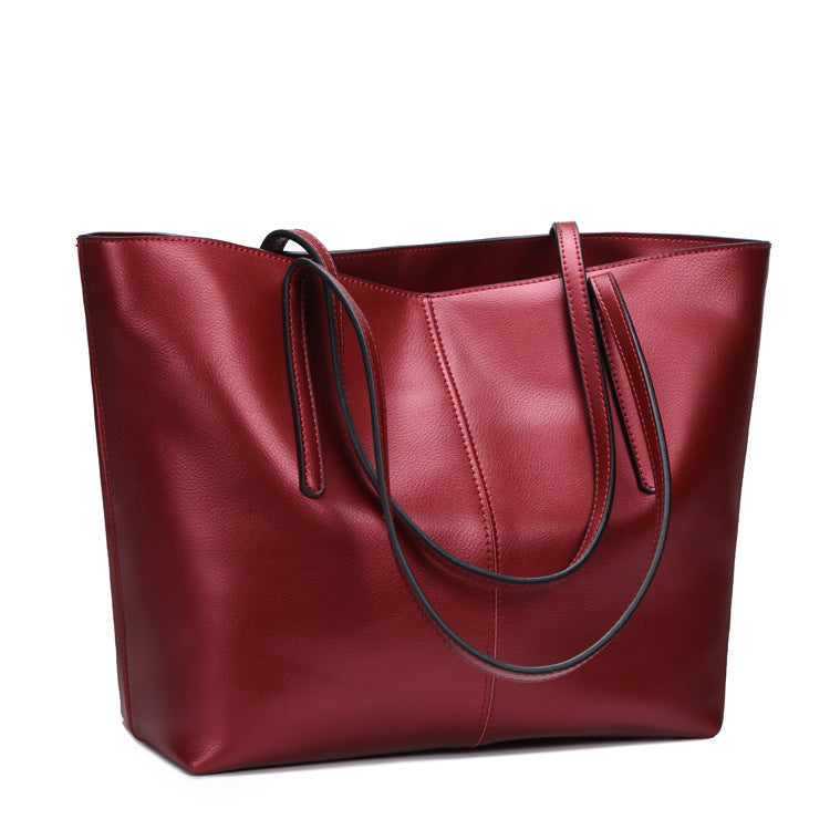 New leather bag bag leather fashion all-match simple single shoulder bag shopping bag bag capacity