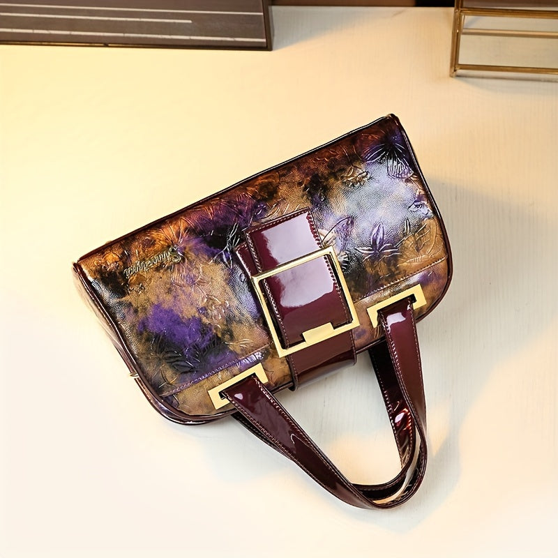 Chic Floral Boston Bag for Women - Vintage-Inspired Crossbody & Shoulder Handbag, Perfect Mother's Day Gift, Deep Purple