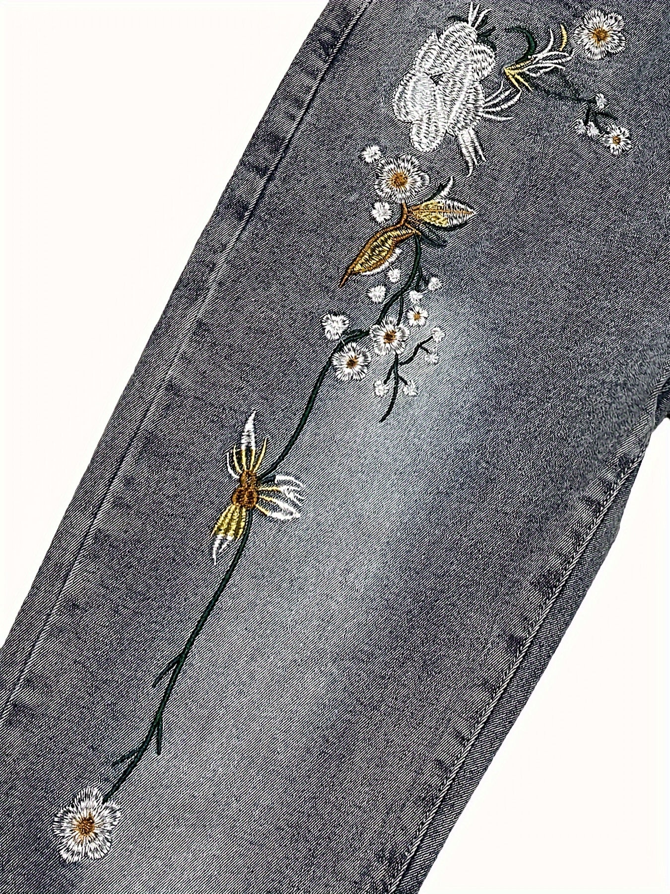 Women's Embroidered Skinny Jeans with Drawstring Waist - Cotton Blend, Medium Stretch, Casual Style, Solid Washed Denim for All Seasons