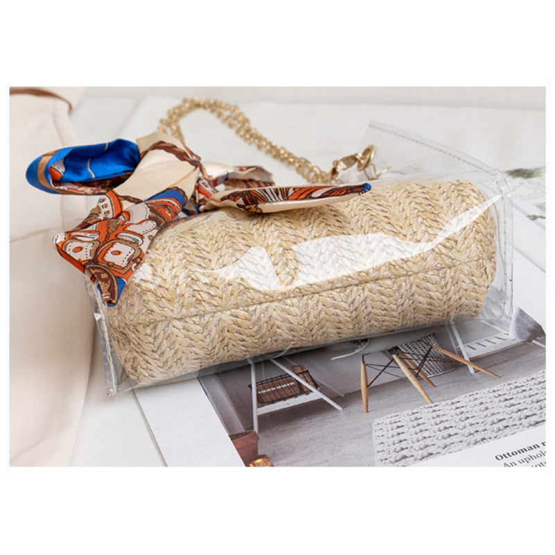 Jelly Bag Transparent Shoulder Bag Straw Woven