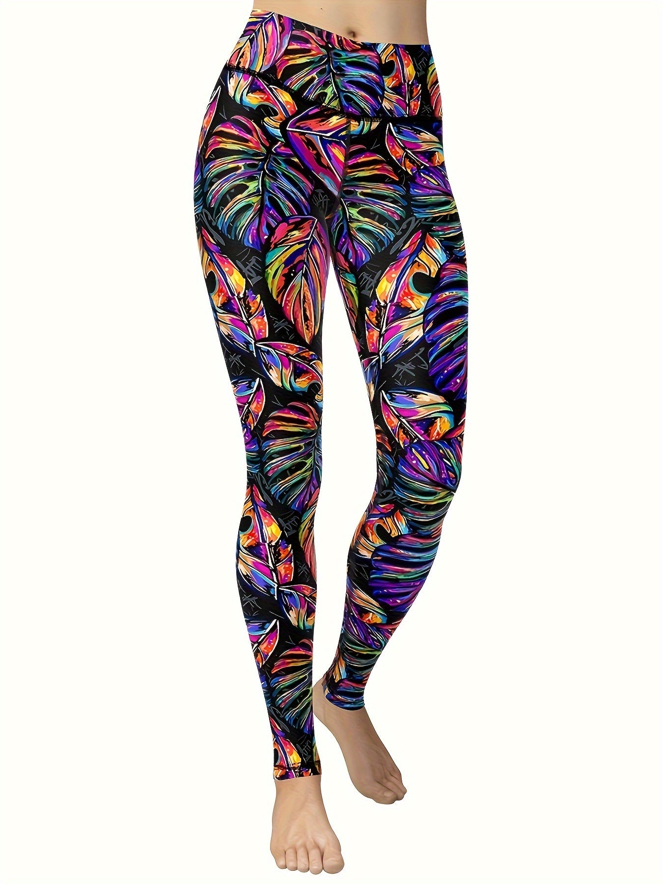 Colorful Leaf Printed Women's Yoga Pants