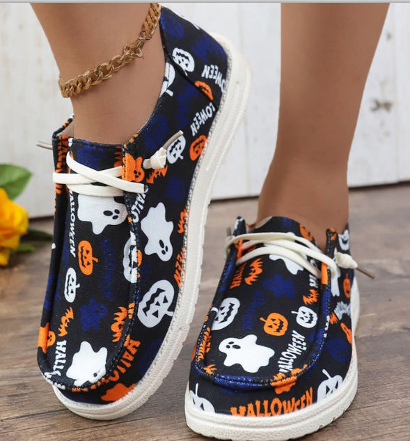 Halloween Pumpkin Print Ghost European And American Flat Canvas Casual Shoes